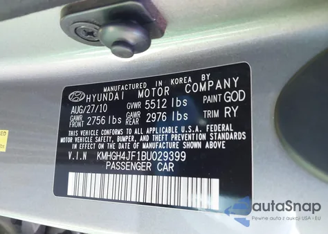 2011 Hyundai Equus Ultimate z USA, uszkodzony, nr VIN KMHGH4JF1BU029399